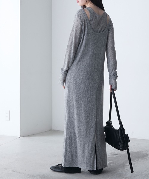 forksy.(フォルクシー)の「【forksy.】シアーテレコ タンクセット レイヤードワンピース(ワンピース・レディース・ブラック/杢グレー/アイボリー・FREE)」の16枚目の写真
