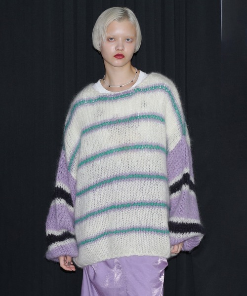 mici ミチ モヘヤミックス オーバーニット セーター ボーダー 羊毛 F セール】(mici)モヘアミックスオーバーニット（ニット/セーター