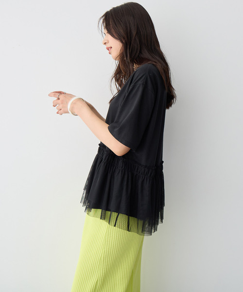 anyfee(エニフィー)の「【anyfee/大きいサイズ】チュール切替Tシャツ◆新色追加◆(Tシャツ/カットソー・レディース・オフホワイト/ブラック/チャコール・3L/4L/LL/5L)」の6枚目の写真