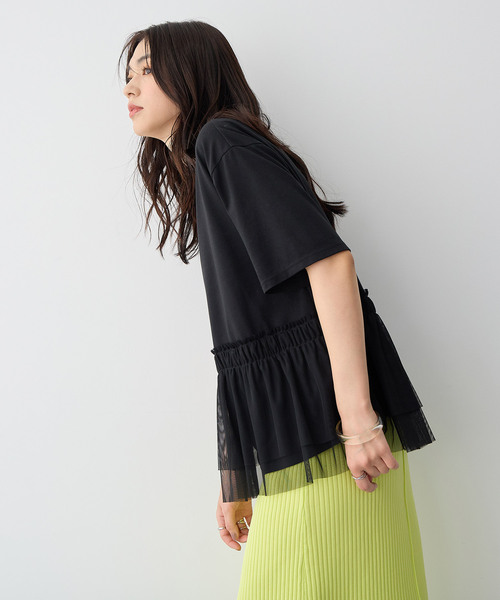 anyfee(エニフィー)の「【anyfee/大きいサイズ】チュール切替Tシャツ◆新色追加◆(Tシャツ/カットソー・レディース・オフホワイト/ブラック/チャコール・3L/4L/LL/5L)」の7枚目の写真