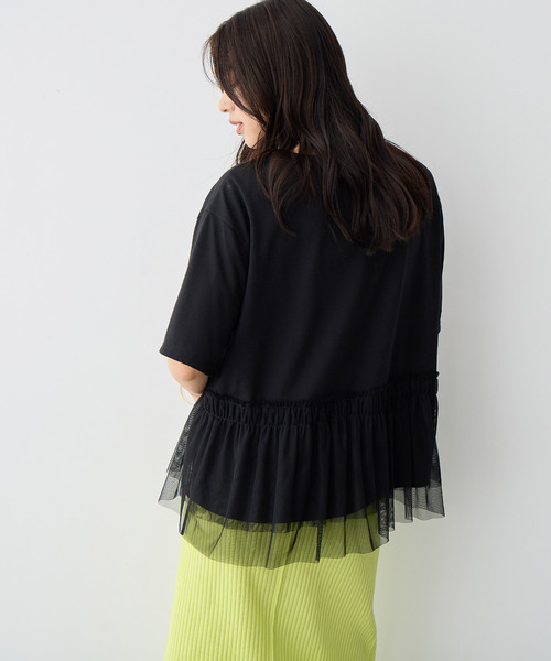 anyfee(エニフィー)の「【anyfee/大きいサイズ】チュール切替Tシャツ◆新色追加◆(Tシャツ/カットソー・レディース・オフホワイト/ブラック/チャコール・3L/4L/LL/5L)」の8枚目の写真