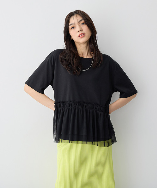 anyfee(エニフィー)の「【anyfee/大きいサイズ】チュール切替Tシャツ◆新色追加◆(Tシャツ/カットソー・レディース・オフホワイト/ブラック/チャコール・3L/4L/LL/5L)」の9枚目の写真