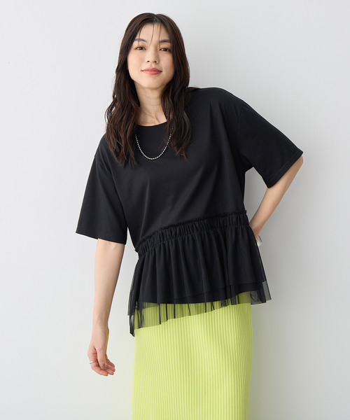 anyfee(エニフィー)の「【anyfee/大きいサイズ】チュール切替Tシャツ◆新色追加◆(Tシャツ/カットソー・レディース・オフホワイト/ブラック/チャコール・3L/4L/LL/5L)」の10枚目の写真