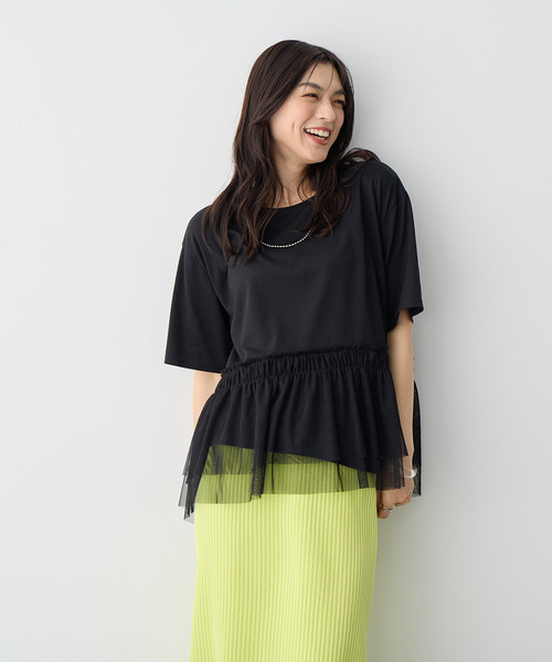 anyfee(エニフィー)の「【anyfee/大きいサイズ】チュール切替Tシャツ◆新色追加◆(Tシャツ/カットソー・レディース・オフホワイト/ブラック/チャコール・3L/4L/LL/5L)」の11枚目の写真