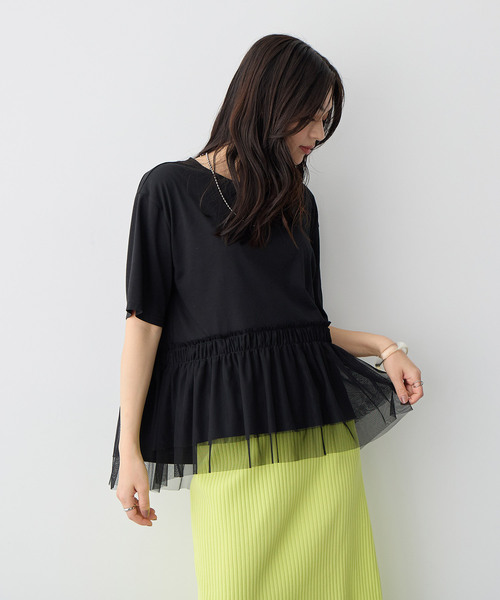 anyfee(エニフィー)の「【anyfee/大きいサイズ】チュール切替Tシャツ◆新色追加◆(Tシャツ/カットソー・レディース・オフホワイト/ブラック/チャコール・3L/4L/LL/5L)」の12枚目の写真