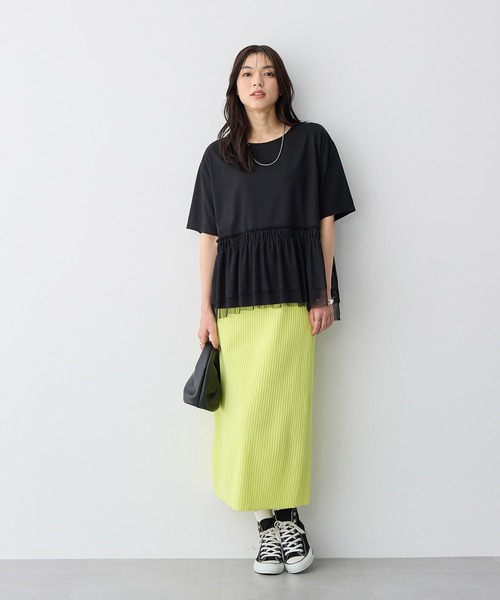 anyfee(エニフィー)の「【anyfee/大きいサイズ】チュール切替Tシャツ◆新色追加◆(Tシャツ/カットソー・レディース・オフホワイト/ブラック/チャコール・3L/4L/LL/5L)」の13枚目の写真