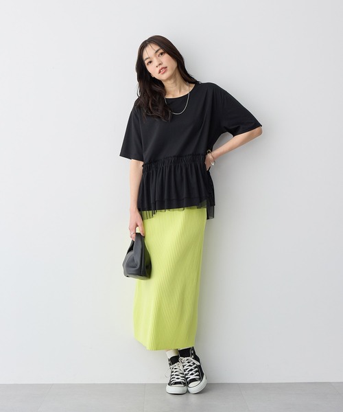 anyfee(エニフィー)の「【anyfee/大きいサイズ】チュール切替Tシャツ◆新色追加◆(Tシャツ/カットソー・レディース・オフホワイト/ブラック/チャコール・3L/4L/LL/5L)」の14枚目の写真