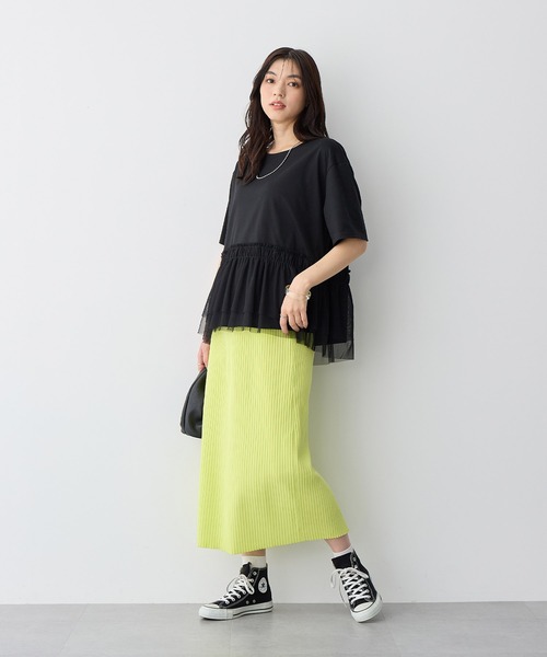 anyfee(エニフィー)の「【anyfee/大きいサイズ】チュール切替Tシャツ◆新色追加◆(Tシャツ/カットソー・レディース・オフホワイト/ブラック/チャコール・3L/4L/LL/5L)」の15枚目の写真