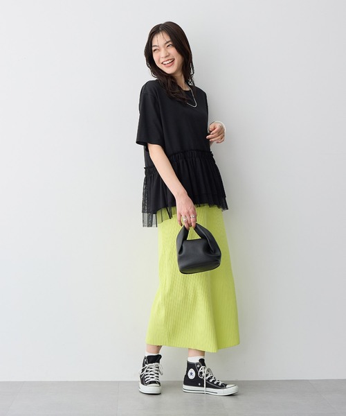 anyfee(エニフィー)の「【anyfee/大きいサイズ】チュール切替Tシャツ◆新色追加◆(Tシャツ/カットソー・レディース・オフホワイト/ブラック/チャコール・3L/4L/LL/5L)」の16枚目の写真
