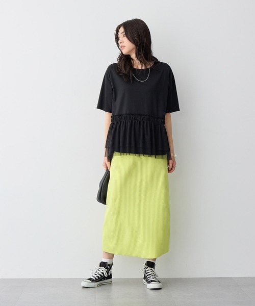 anyfee(エニフィー)の「【anyfee/大きいサイズ】チュール切替Tシャツ◆新色追加◆(Tシャツ/カットソー・レディース・オフホワイト/ブラック/チャコール・3L/4L/LL/5L)」の19枚目の写真