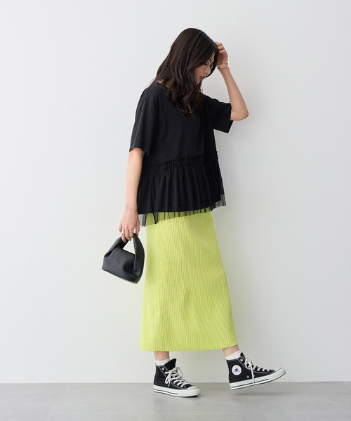 anyfee(エニフィー)の「【anyfee/大きいサイズ】チュール切替Tシャツ◆新色追加◆(Tシャツ/カットソー・レディース・オフホワイト/ブラック/チャコール・3L/4L/LL/5L)」の20枚目の写真