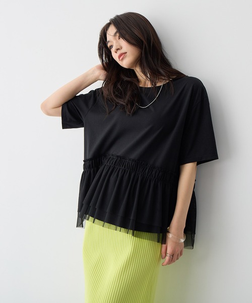 anyfee(エニフィー)の「【anyfee/大きいサイズ】チュール切替Tシャツ◆新色追加◆(Tシャツ/カットソー・レディース・オフホワイト/ブラック/チャコール・3L/4L/LL/5L)」の21枚目の写真