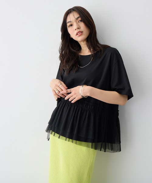 anyfee(エニフィー)の「【anyfee/大きいサイズ】チュール切替Tシャツ◆新色追加◆(Tシャツ/カットソー・レディース・オフホワイト/ブラック/チャコール・3L/4L/LL/5L)」の22枚目の写真