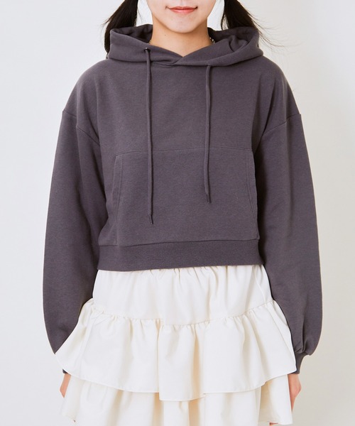 セール】フード付きショート裏毛プルオーバー（スウェット