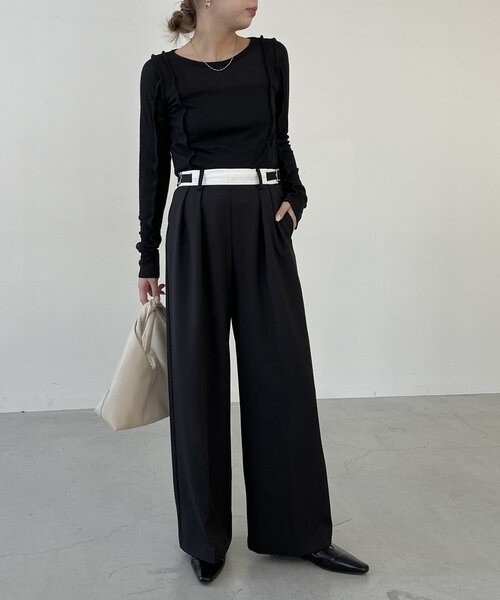 CAPRICIEUX LE'MAGE(カプリシューレマージュ)の「【C.L】【セットアップ対応】マーベルトタックパンツ(その他パンツ・レディース・ベージュ/ブラック・38/36)」の17枚目の写真