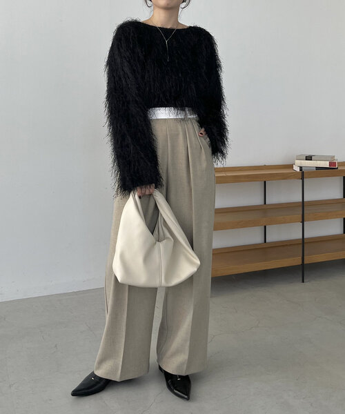 CAPRICIEUX LE'MAGE(カプリシューレマージュ)の「【C.L】【セットアップ対応】マーベルトタックパンツ(その他パンツ・レディース・ベージュ/ブラック・38/36)」の6枚目の写真