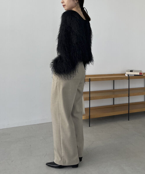 CAPRICIEUX LE'MAGE(カプリシューレマージュ)の「【C.L】【セットアップ対応】マーベルトタックパンツ(その他パンツ・レディース・ベージュ/ブラック・38/36)」の7枚目の写真