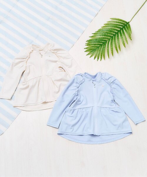 apres les cours（アプレレクール）の「【UVカット/ジュニア対応】ペプラムラッシュガード（ラッシュガード・キッズ・アイボリー/サックスブルー・80/90/100/110/120/130/140）」の10枚目の写真