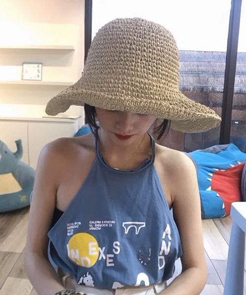 c.u.l（シーユーエル）の「つば広  麦わら ストローハット バケットハット cula1092（ハット・レディース・アイボリー/ベージュ・FREE）」の4枚目の写真