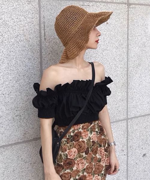 c.u.l（シーユーエル）の「つば広  麦わら ストローハット バケットハット cula1092（ハット・レディース・アイボリー/ベージュ・FREE）」の6枚目の写真