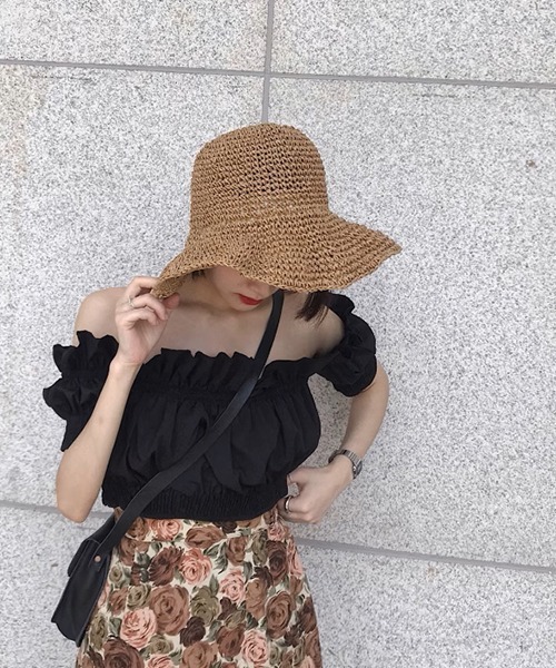 c.u.l（シーユーエル）の「つば広  麦わら ストローハット バケットハット cula1092（ハット・レディース・アイボリー/ベージュ・FREE）」の8枚目の写真