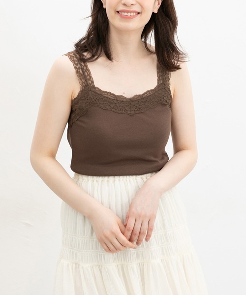 Honeys（ハニーズ）の「【ＵＶカット・吸水速乾】テレコレースキャミソール（キャミソール・レディース・ピンク/グリーン系その他/オフホワイト/ブルー/アイボリー/ブラック/ブラウン/ラベンダー/レッド・L/LL/M/S）」の4枚目の写真