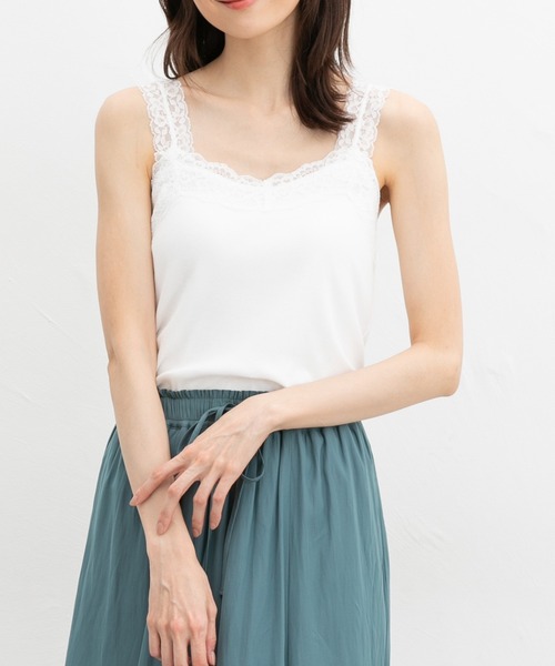 Honeys（ハニーズ）の「【ＵＶカット・吸水速乾】テレコレースキャミソール（キャミソール・レディース・ピンク/グリーン系その他/オフホワイト/ブルー/アイボリー/ブラック/ブラウン/ラベンダー/レッド・L/LL/M/S）」の2枚目の写真