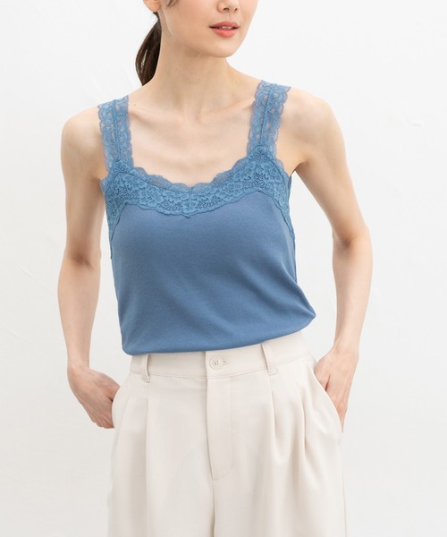 Honeys（ハニーズ）の「【ＵＶカット・吸水速乾】テレコレースキャミソール（キャミソール・レディース・ピンク/グリーン系その他/オフホワイト/ブルー/アイボリー/ブラック/ブラウン/ラベンダー/レッド・L/LL/M/S）」の6枚目の写真