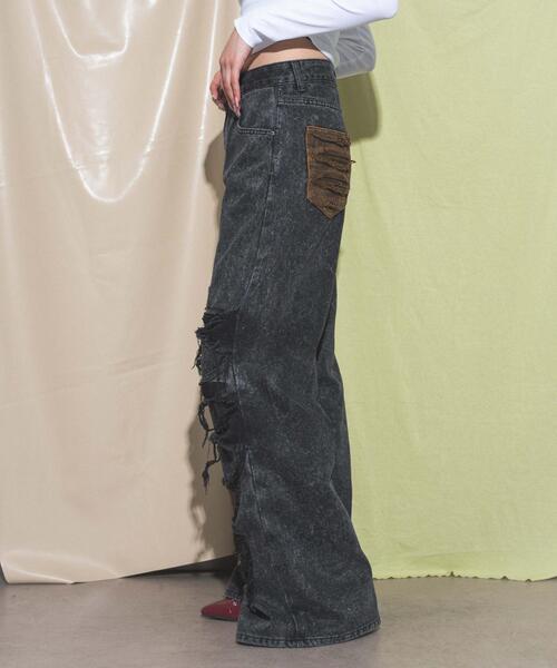 リメイクデニムパンツ　ダメージ加工　デストロイ　ブラック リメイクデニムパンツ デストロイ ダメージ加工 - メルカリ
