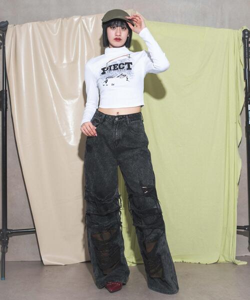 リメイクデニムパンツ　ダメージ加工　デストロイ　ブラック リメイクデニムパンツ デストロイ ダメージ加工 - メルカリ