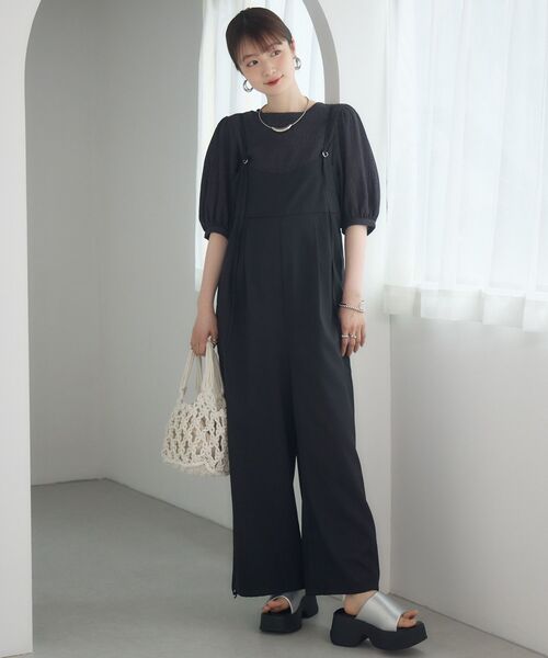 RETRO GIRL（レトロガール）の「ワイドサロペット2way（サロペット/オーバーオール・レディース・ブラック/ナチュラル/チャコールグレー/ベージュ・FREE）」の6枚目の写真