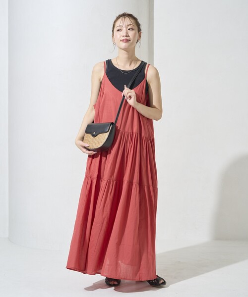 ティアードキャミワンピース 赤 sakishimatokyo ワンピース 「多色展開」フラワープリント