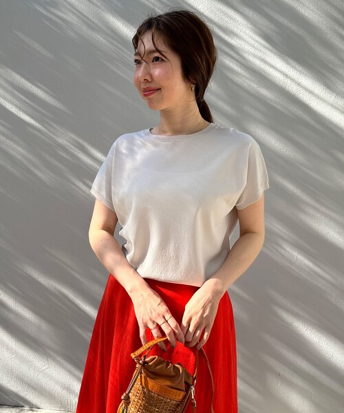 新品・タグ付き＊Aimeine シルク混コンパクトリブニット(ホワイト) セール】【遮熱/UVカット】スゴ機能美 コンパクト ニット
