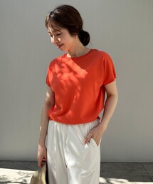 23区オレンジ 半袖ニット 44サイズ セール】 《大きいサイズ》半袖リブニット （ニット・セーター
