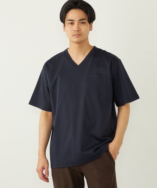 SHIPS Colors(シップス カラーズ)の「SHIPS Colors:〈接触冷感〉シルケット コットン Vネック TEE◇(Tシャツ/カットソー・メンズ・グレー/ブラウン/ブラック/ネイビー/ライトホワイト・SMALL/MEDIUM/LARGE/X-LARGE)」の5枚目の写真