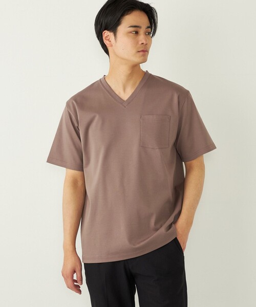 SHIPS Colors(シップス カラーズ)の「SHIPS Colors:〈接触冷感〉シルケット コットン Vネック TEE◇(Tシャツ/カットソー・メンズ・グレー/ブラウン/ブラック/ネイビー/ライトホワイト・SMALL/MEDIUM/LARGE/X-LARGE)」の4枚目の写真