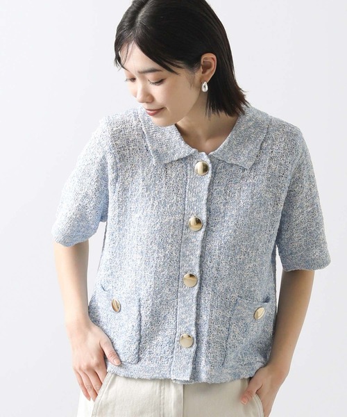 セール】MIXスラブ衿付5分袖カーディガン（カーディガン