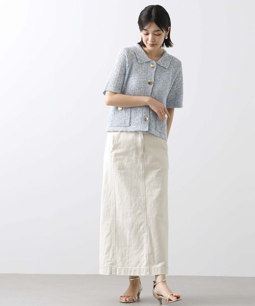 Torrazzo Donna ＭＩＸスラブ衿付５分袖カーディガン Torrazzo Donna カーディガン MIXスラブ衿付5分袖