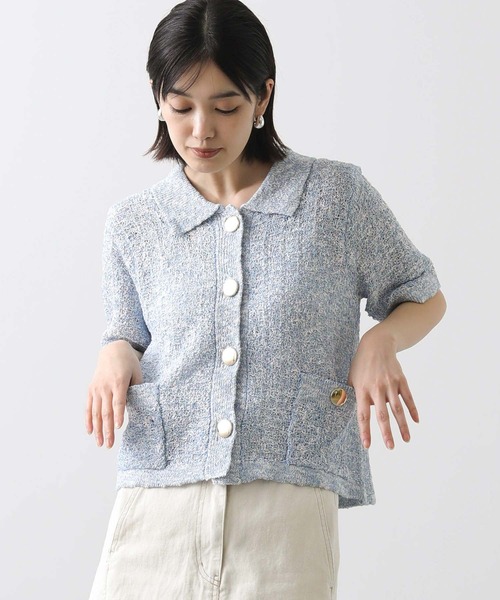 2025年新作アイテムが続々登場 セール】MIXスラブ衿付5分袖カーディガン（カーディガン トップス