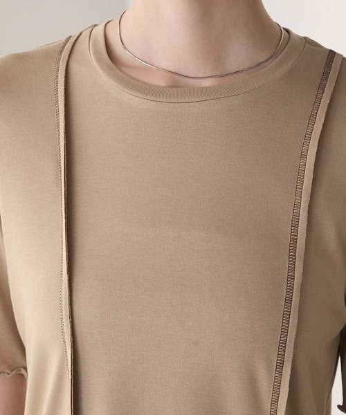 forksy.】アシンメトリーヘムデザイン 配色ステッチ コンパクトT