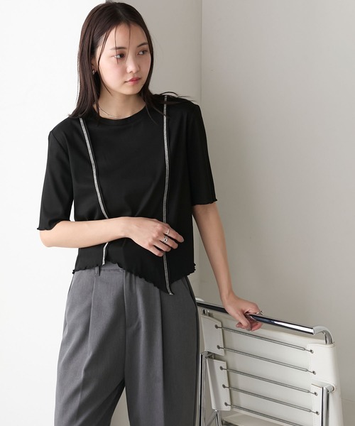 hysさん専用 forksy.】アシンメトリーヘムデザイン 配色ステッチ コンパクトT