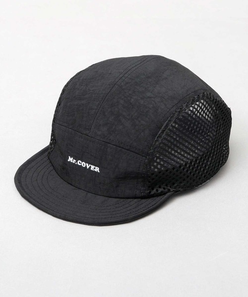 Mr.COVER（ミスターカバー）の「ムラ染風 撥水ナイロン メッシュ切替 ジェット アンパイアキャップ 接触冷感スベリ使用（キャップ・メンズ・ブラック・FREE）」の2枚目の写真