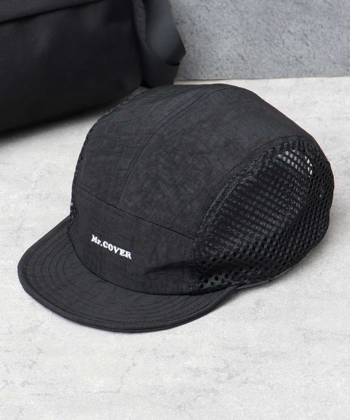 Mr.COVER（ミスターカバー）の「ムラ染風 撥水ナイロン メッシュ切替 ジェット アンパイアキャップ 接触冷感スベリ使用（キャップ・メンズ・ブラック・FREE）」の22枚目の写真