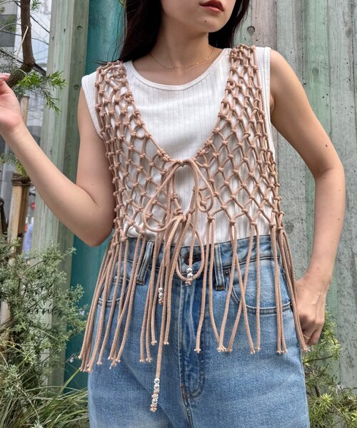 CIAOPANIC TYPY（チャオパニックティピー）の「【GOOD HOLIDAY】前後2wayマクラメフリンジベスト（ベスト・レディース・ベージュ/オフホワイト/ブラック・ONE SIZE）」の12枚目の写真