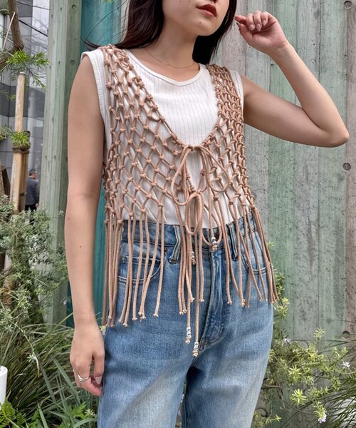 CIAOPANIC TYPY（チャオパニックティピー）の「【GOOD HOLIDAY】前後2wayマクラメフリンジベスト（ベスト・レディース・ベージュ/オフホワイト/ブラック・ONE SIZE）」の13枚目の写真