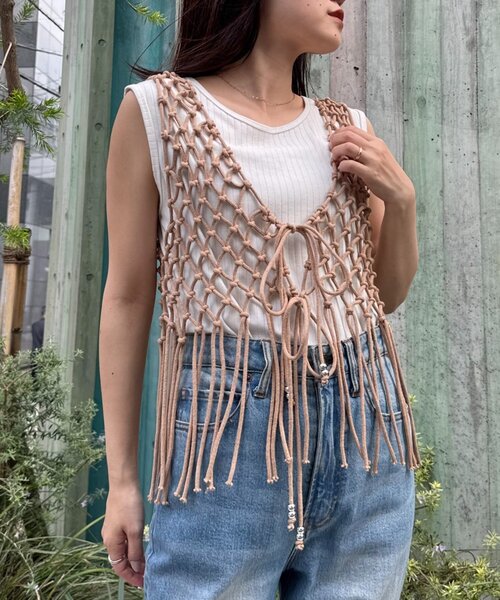 CIAOPANIC TYPY（チャオパニックティピー）の「【GOOD HOLIDAY】前後2wayマクラメフリンジベスト（ベスト・レディース・ベージュ/オフホワイト/ブラック・ONE SIZE）」の14枚目の写真