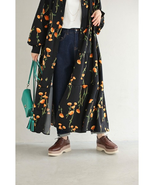 彩　♪ 辻ヶ花袋帯と黒ジョーゼットからロングワンピース❣️羽衣ボレロ付き 黒）夕陽色に染まる花柄ロングワンピース（紐付き）（ワンピース