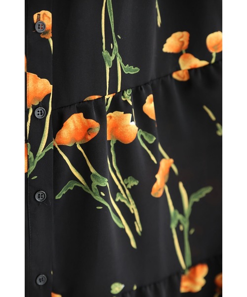cawaii(カワイイ)の「(黒)夕陽色に染まる花柄ロングワンピース(紐付き)(ワンピース・レディース・ブラック・FREE)」の5枚目の写真