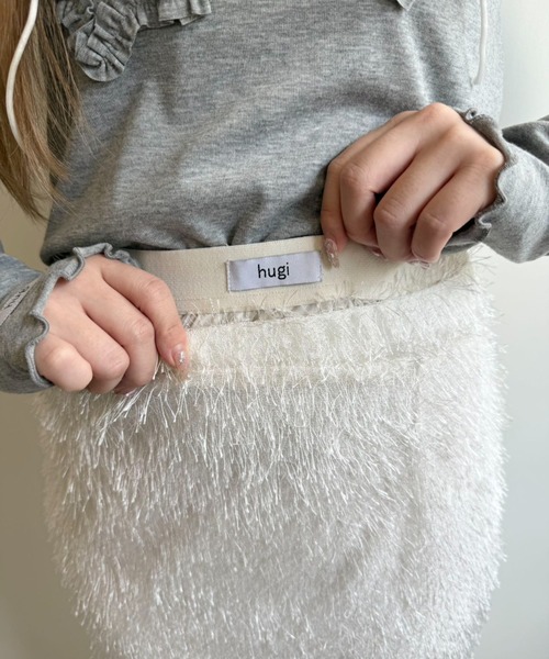 hugi(ハギ)の「SHAGGY SKIRT/シャギースカート(スカート・レディース・オフホワイト/サックスブルー・FREE)」の3枚目の写真