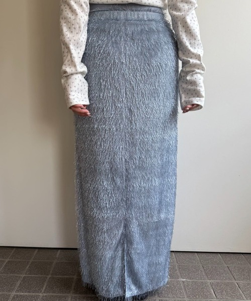 hugi(ハギ)の「SHAGGY SKIRT/シャギースカート(スカート・レディース・オフホワイト/サックスブルー・FREE)」の6枚目の写真